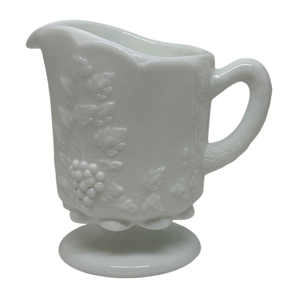 VTG Westmoreland Milk Glass Creamer White Paneled Grape Harvest Footed Pitcher